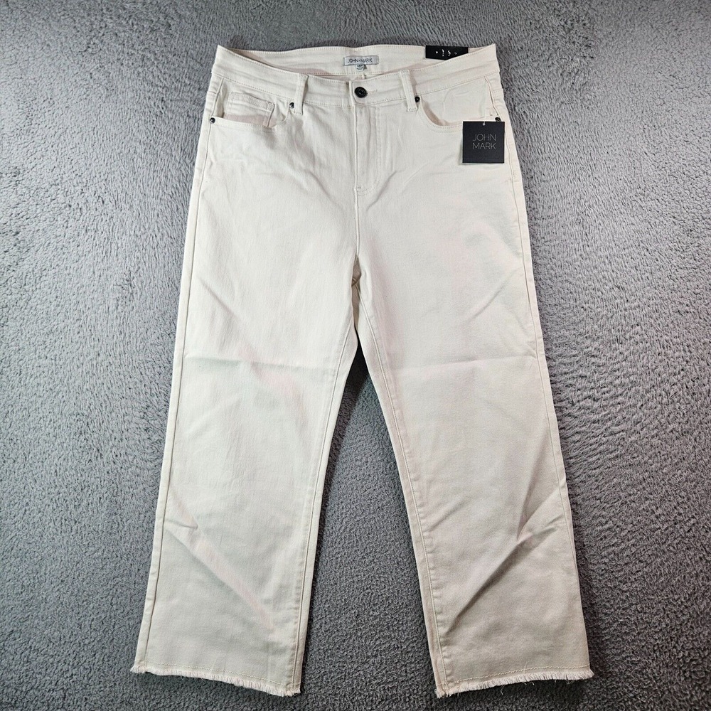 $99 NWT John Mark Jeans Pants Women 14P Petite Ankle‎ Stretch Ivory - NEW